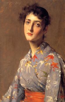William Merritt Chase : Girl in a Japanese Kimono